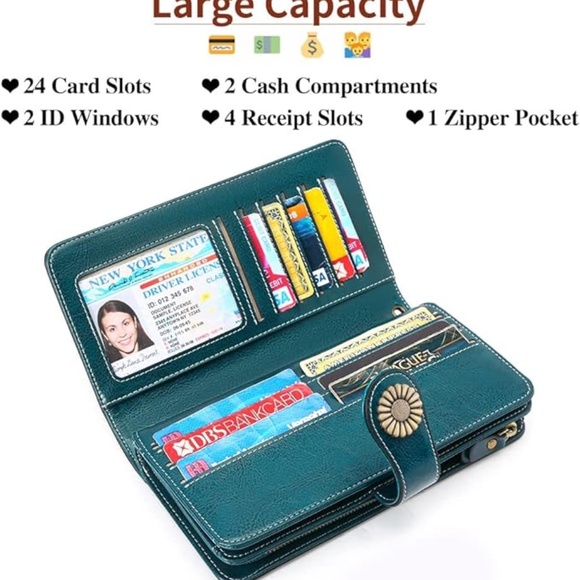 SENDEFN Wallets for Women Genuine Leather Credit Card Holder with RFID Blocking - Picture 3 of 4